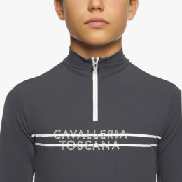 Cavalleria Toscana FW'22 Printed Stripe CT Logo L/S Brushed Jersey Zip Turtleneck Boys