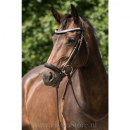 Premiera "Savona" brown bridle with padded drop patent leather noseband and anatomically shaped headpiece, silver buckles