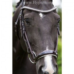 Premiera "Savona" brown bridle with white padded drop patent leather noseband and anatomically shaped headpiece