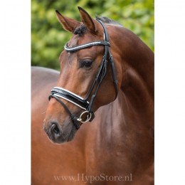 Premiera "Milano" Black bridle with anatomically shaped headpiece and white padded patent leather noseband