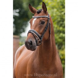 Premiera "Milano" Black bridle with anatomically shaped headpiece and white padded patent leather noseband