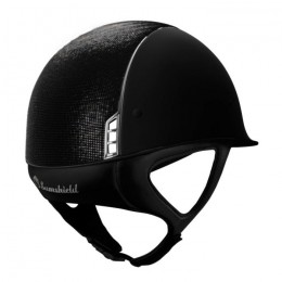 Samshield Shadowmatt Black shimmer top silver trim blason