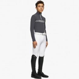 Cavalleria Toscana FW'22 Printed Stripe CT Logo L/S Brushed Jersey Zip Turtleneck Boys