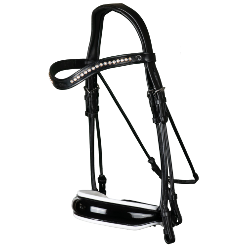 Dyon Double Bridle (Weymouth & bradoon), patent leather, white padded, rolled