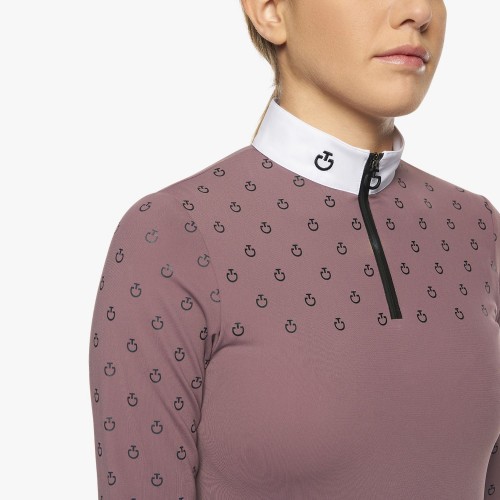 Cavalleria Toscana FW'22 Mini CT Print L/S Brushed Jersey Zip Competition Polo Girls