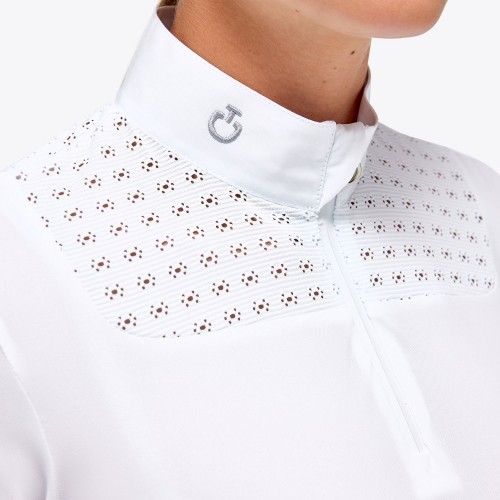 Cavalleria Toscana SS'23 Lightweight Piqué Short-Sleeve Zip Show Shirt Ladies