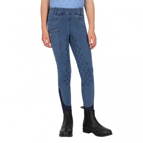 QHP SS26 Rosalynn Junior Riding Tights Full Grip Denim