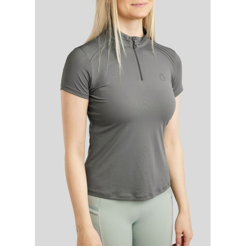 Montar SS26 MoPearl Pintuck Short-Sleeve Polo Grey