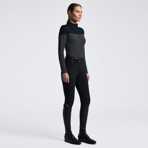 Cavalleria Toscana FW26 CT L/S Tech Striped Wool Half-Zip Training Polo Women
