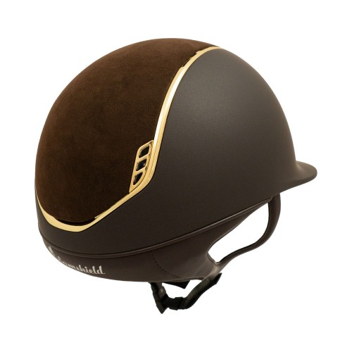 Samshield 2.0 Brown Alcantara Top Chrome Gold Trim Blazon