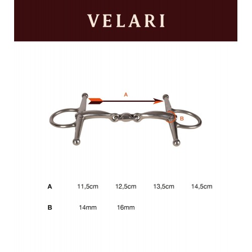 Velari Double Jointed Full Cheek Snaffle Stainless Steel 16 mm