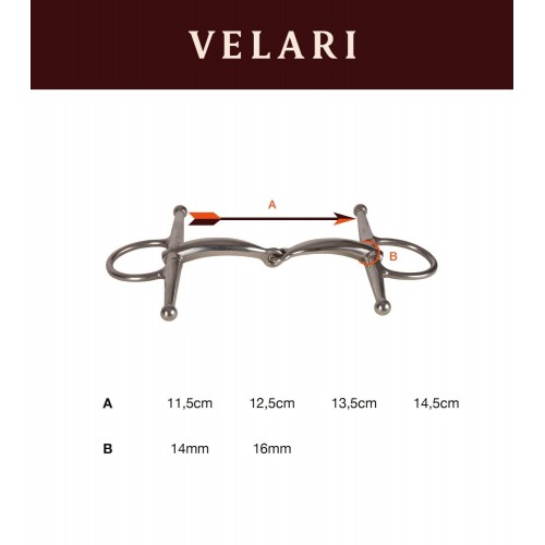 Velari Single-Jointed Full Cheek Snaffle Bit Stainless Steel 16 mm